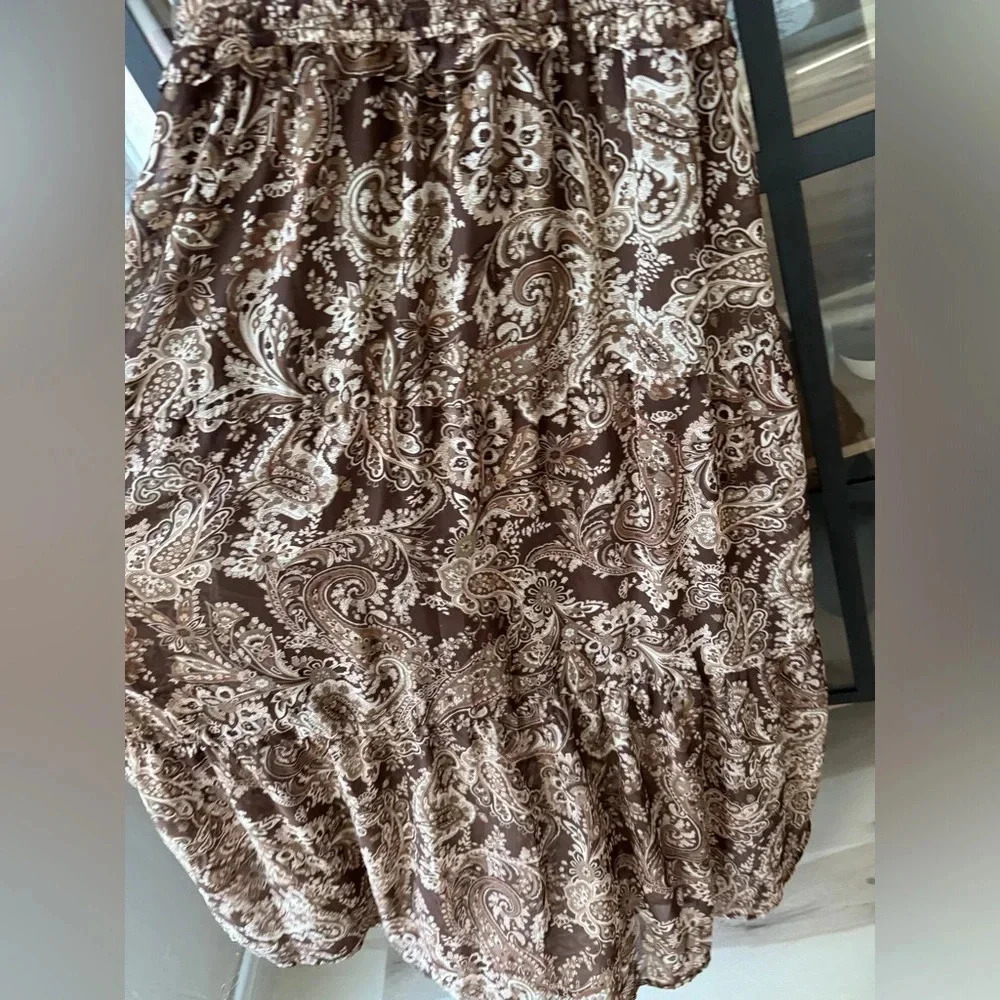 Moon River Smocked midi dress paisley ruffles embroidered anthropologie tiered - Picture 4 of 7
